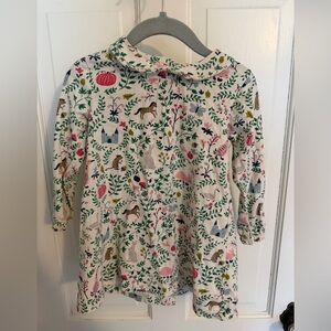 Baby Boden Cream Woodland Print Dress with Green Leaf Motif